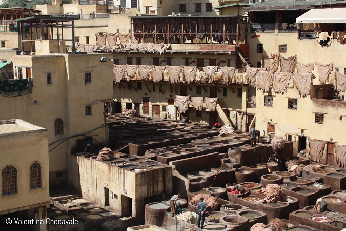 Le concerie di Fez, dove vengono lavorate e tinte le pelli.